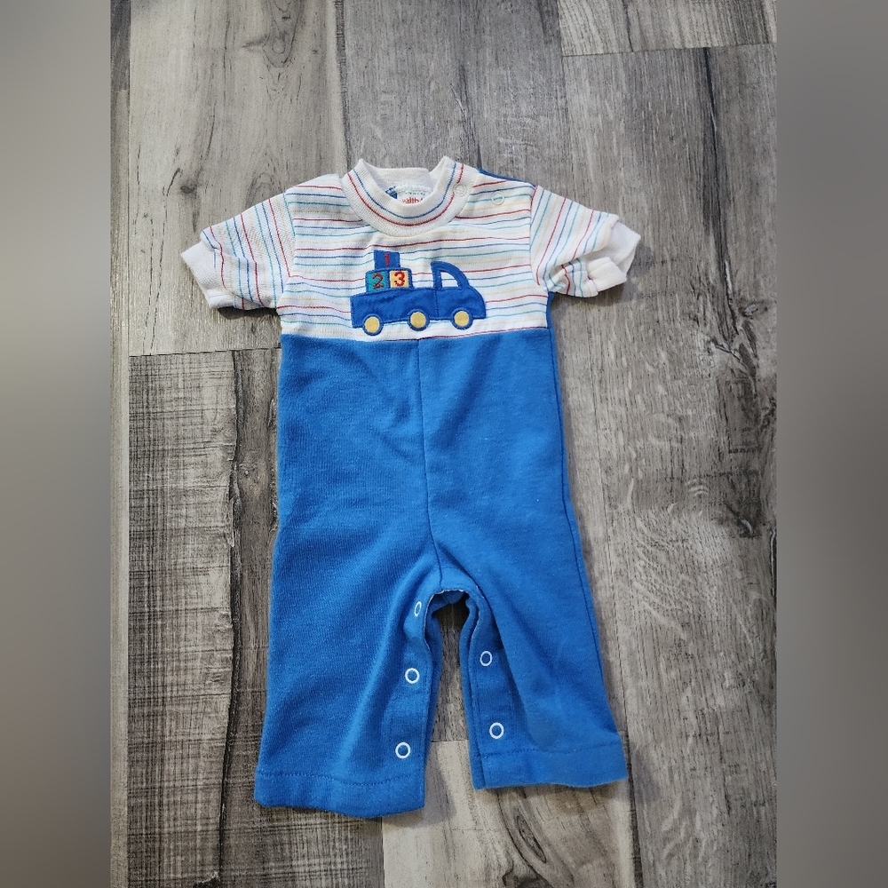 health-tex  Vintage 1980 Blue and White Infant Romper